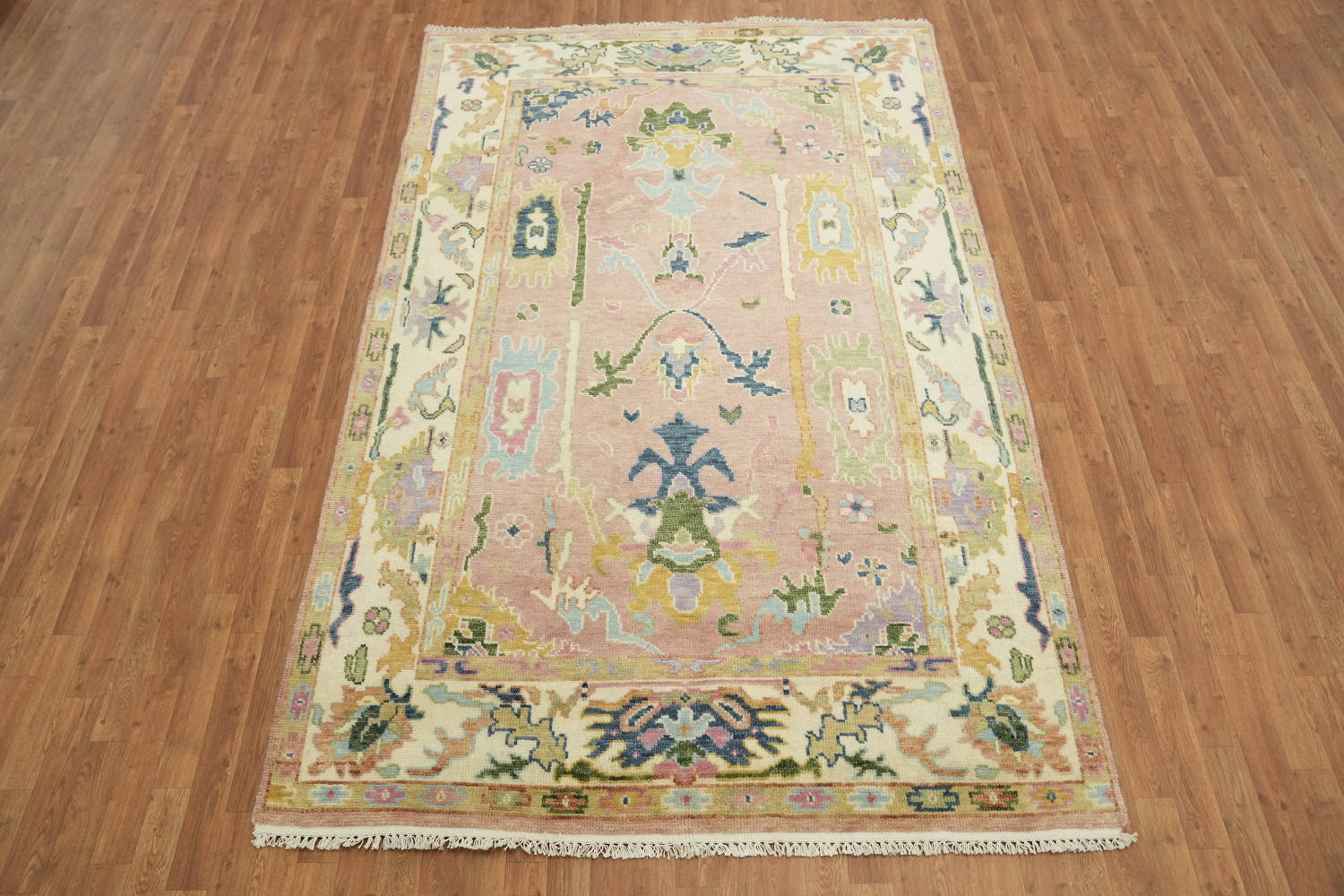 6'x9' Pastel Pink and Blue Oushak Traditional Rug Hand-Knotted Wool