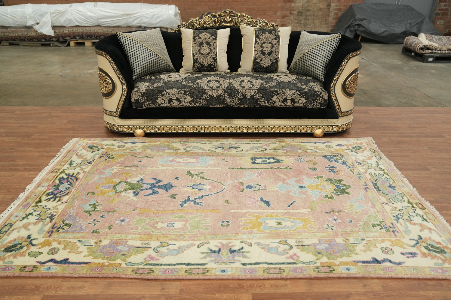 6'x9' Pastel Pink and Blue Oushak Traditional Rug Hand-Knotted Wool