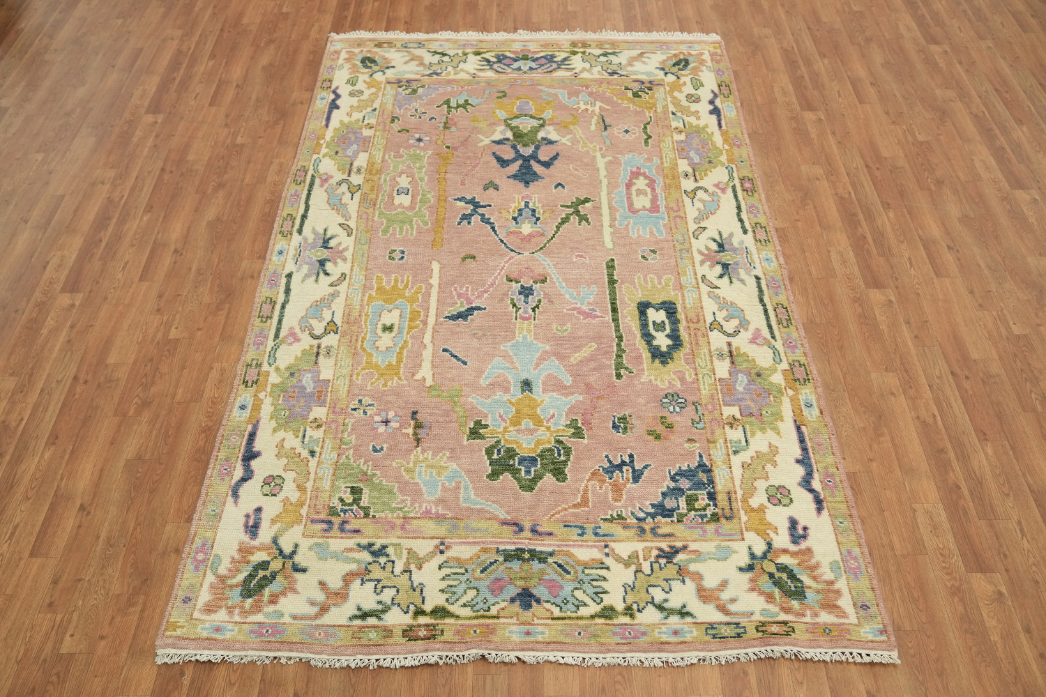 6'x9' Pastel Pink and Blue Oushak Traditional Rug Hand-Knotted Wool