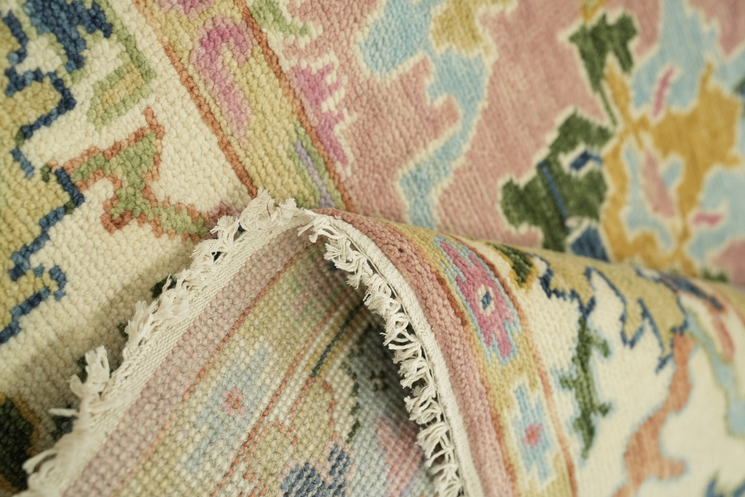 6'x9' Pastel Pink and Blue Oushak Traditional Rug Hand-Knotted Wool