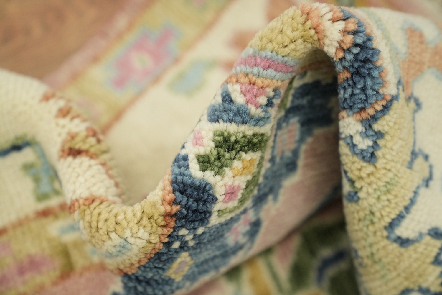 6'x9' Pastel Pink and Blue Oushak Traditional Rug Hand-Knotted Wool
