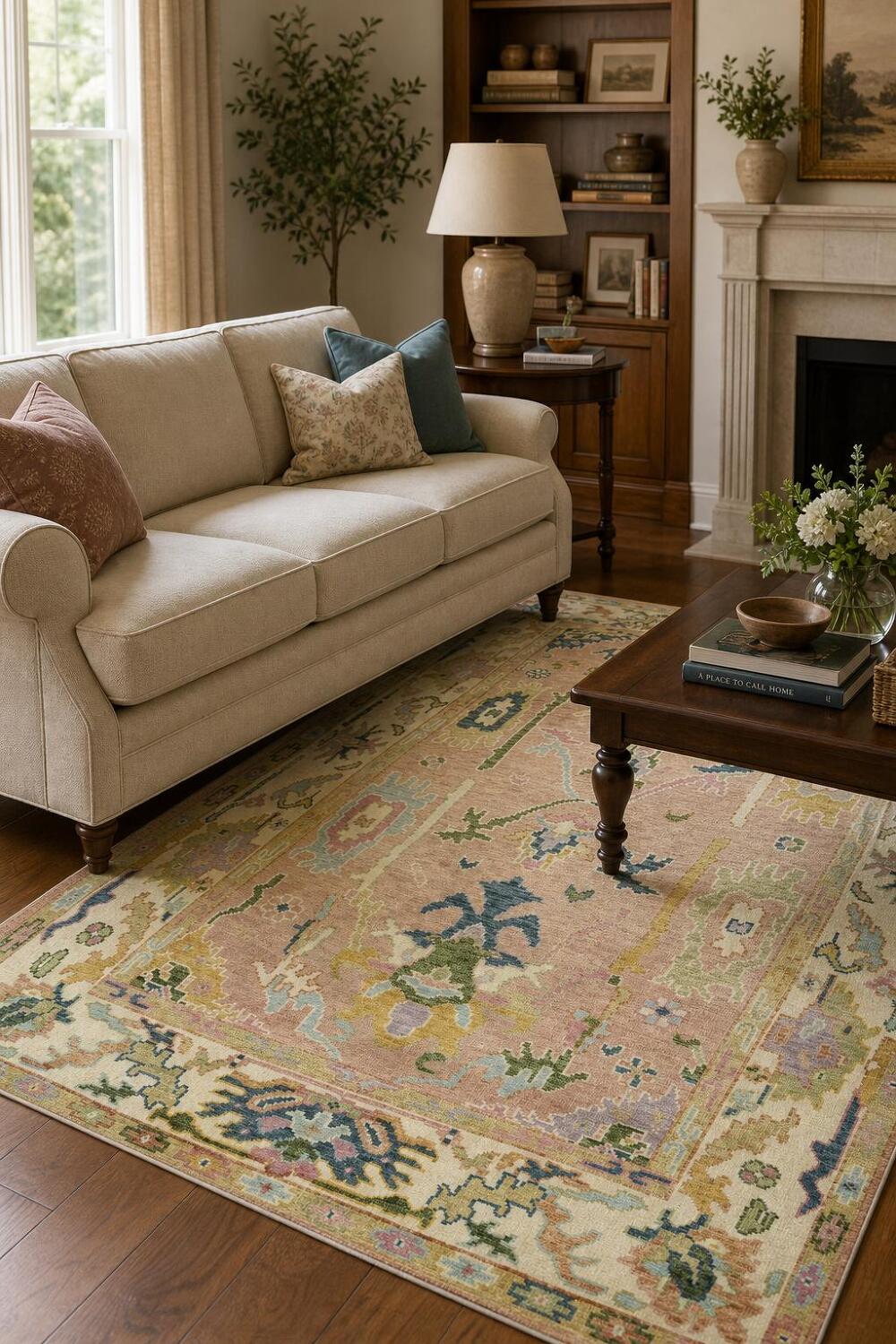 6'x9' Pastel Pink and Blue Oushak Traditional Rug Hand-Knotted Wool