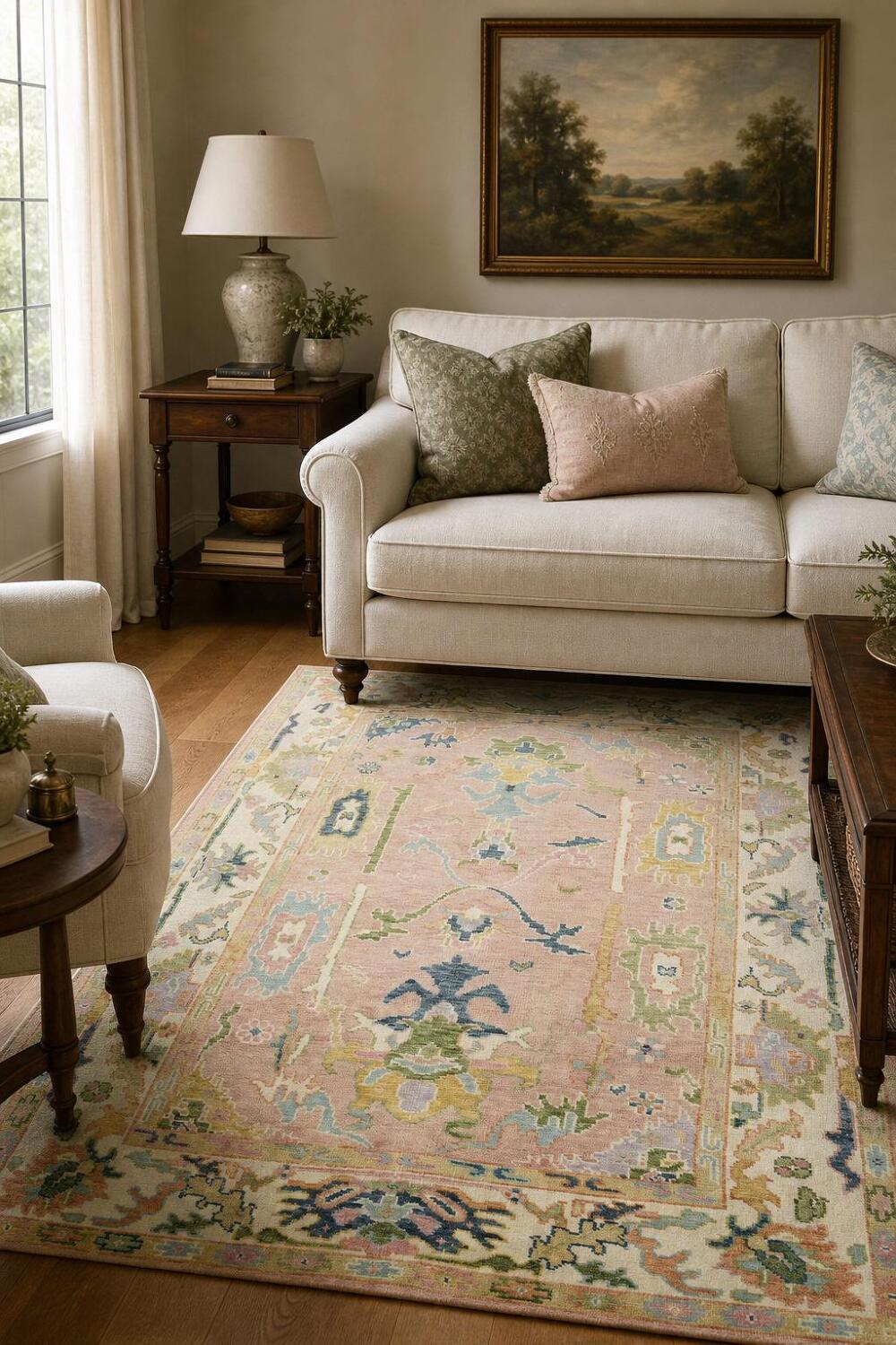 6'x9' Elegant Pastel Pink Oushak Traditional Rug Hand-Knotted Wool