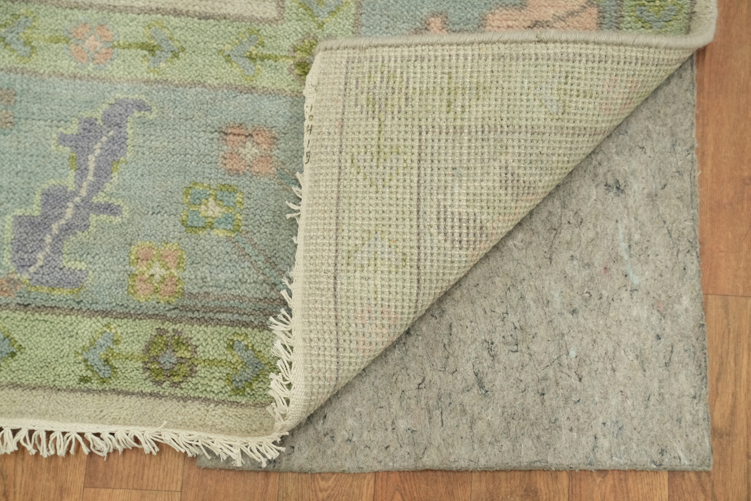 8'x10' Vintage-Inspired Mint Green Oushak Rug with Subtle Pastel Patterns