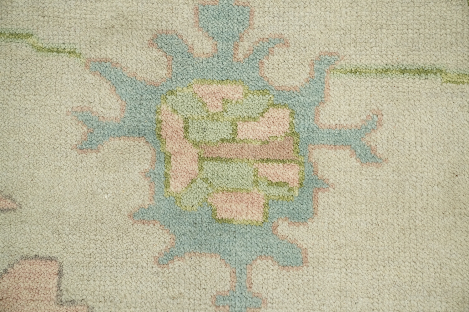 8'x10' Vintage-Inspired Mint Green Oushak Rug with Subtle Pastel Patterns
