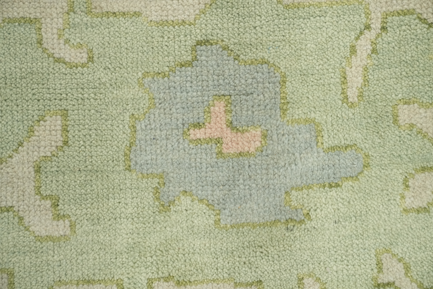 8'x10' Vintage-Inspired Mint Green Oushak Rug with Subtle Pastel Patterns