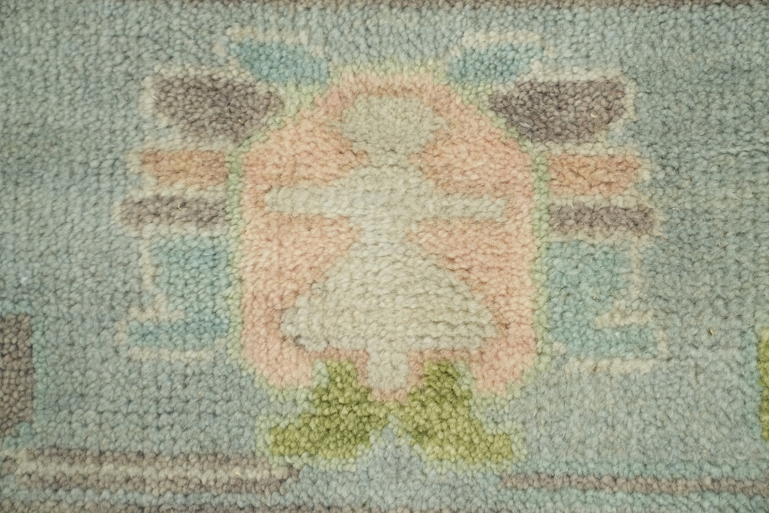 8'x10' Vintage-Inspired Mint Green Oushak Rug with Subtle Pastel Patterns