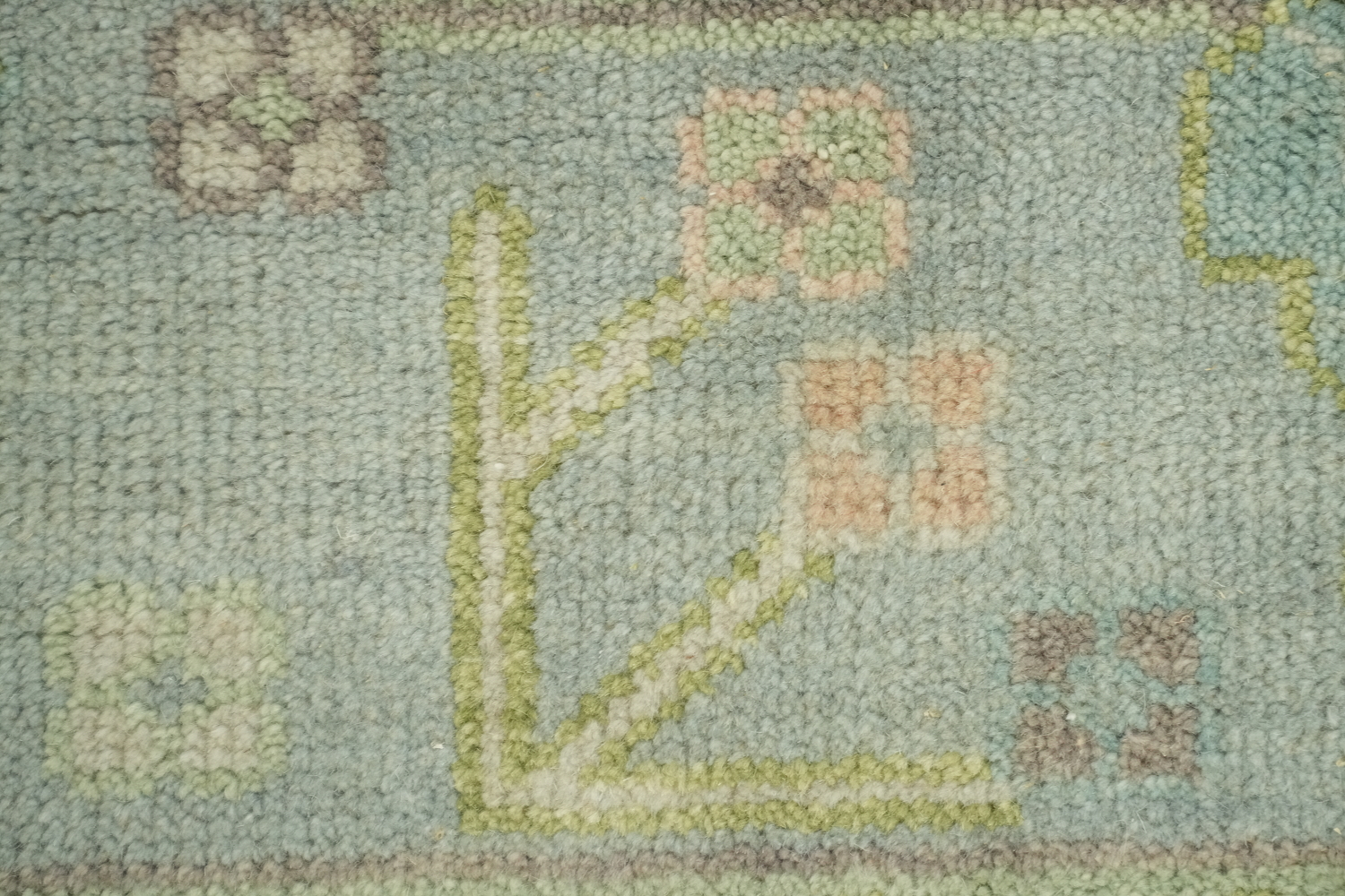 8'x10' Vintage-Inspired Mint Green Oushak Rug with Subtle Pastel Patterns