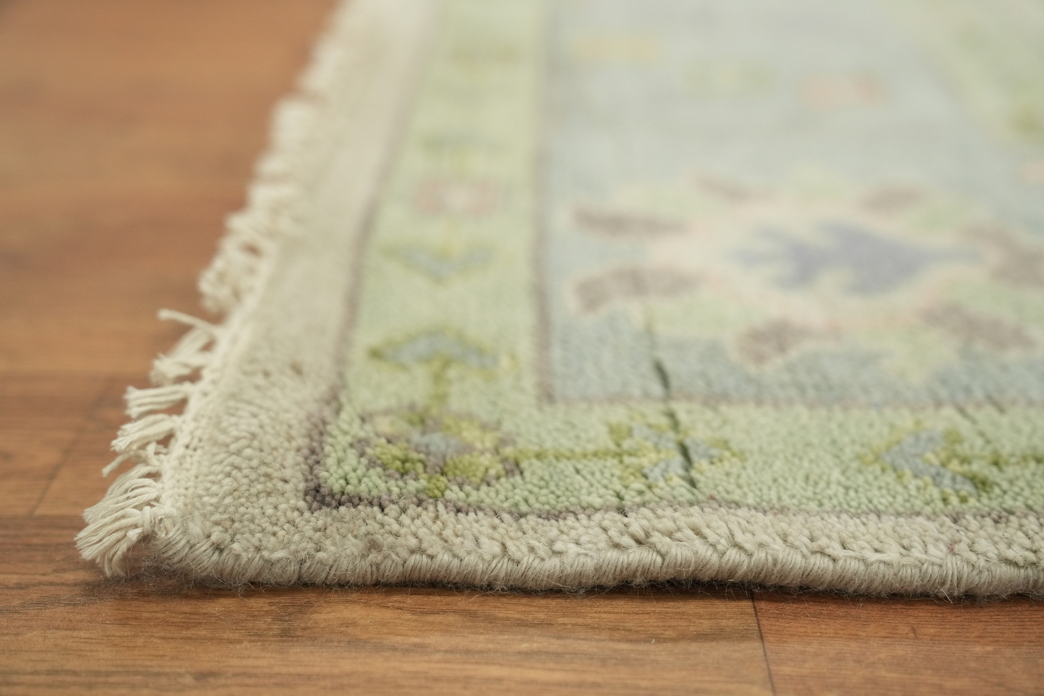 8'x10' Vintage-Inspired Mint Green Oushak Rug with Subtle Pastel Patterns