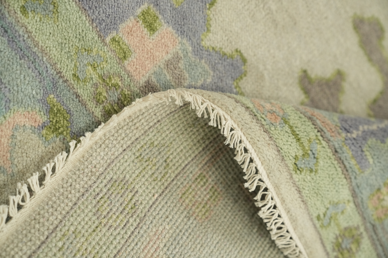8'x10' Vintage-Inspired Mint Green Oushak Rug with Subtle Pastel Patterns