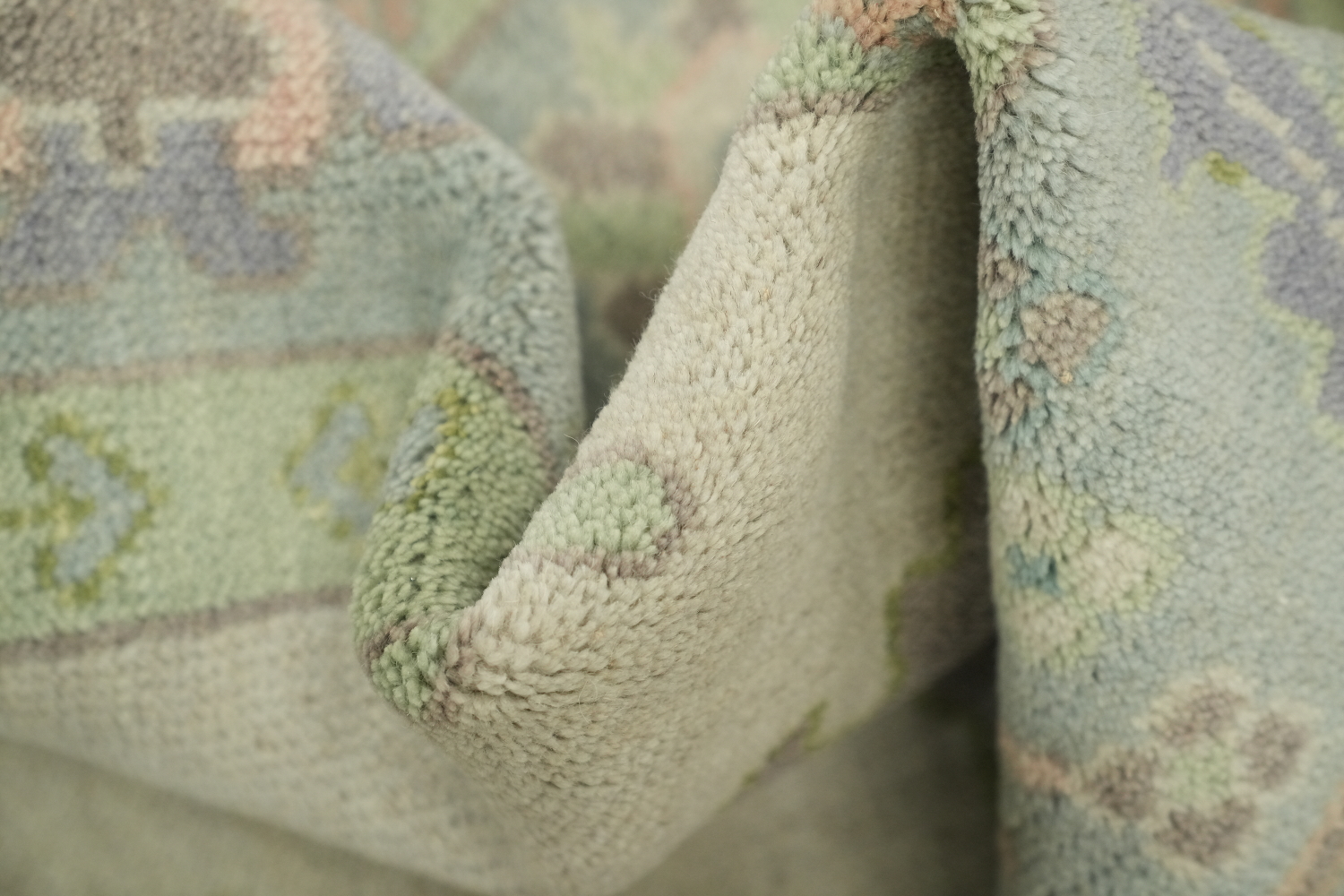 8'x10' Vintage-Inspired Mint Green Oushak Rug with Subtle Pastel Patterns