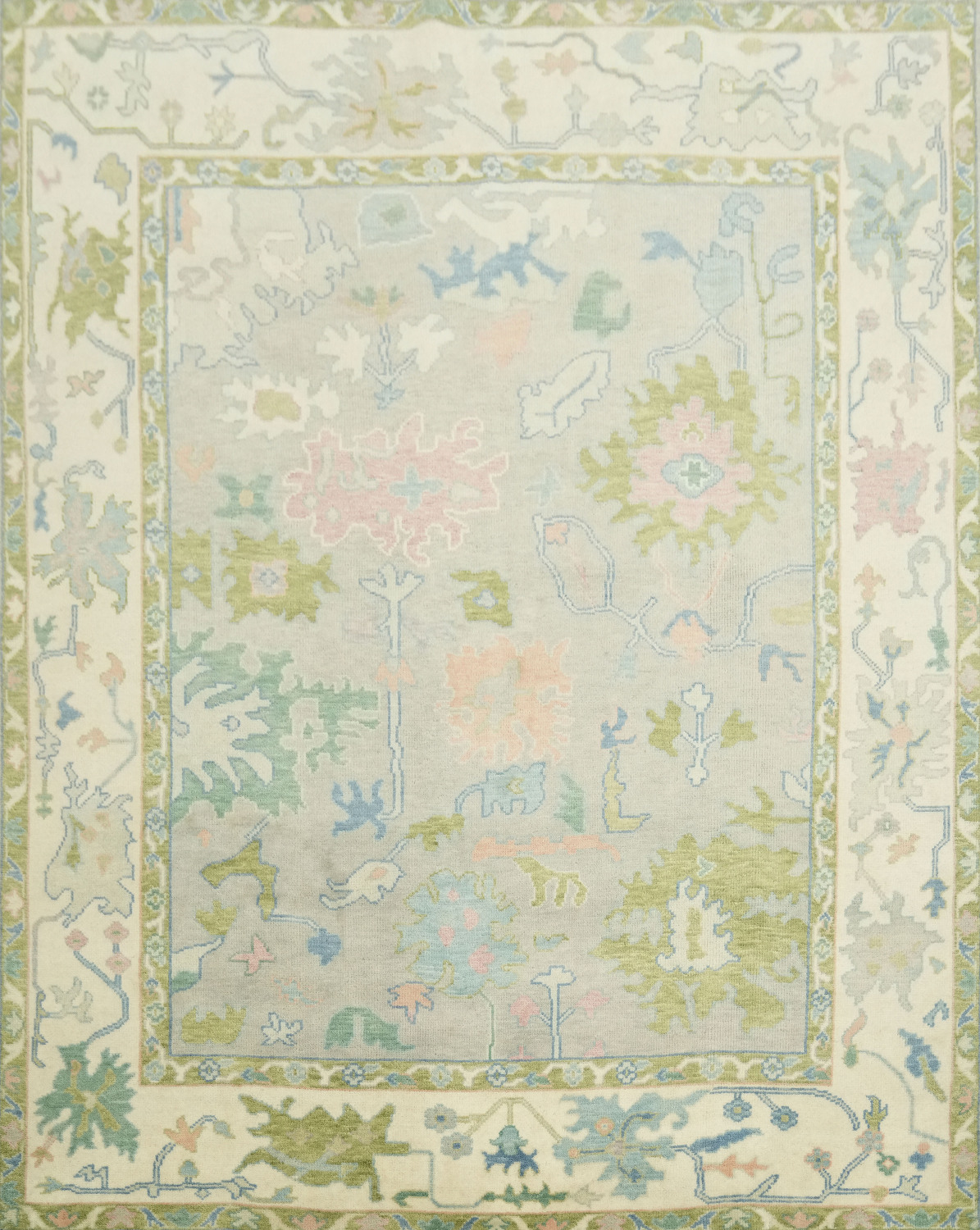 Pastel-Colored Grey Oushak Hand-Knotted Living Room Wool Rug 8'x10'