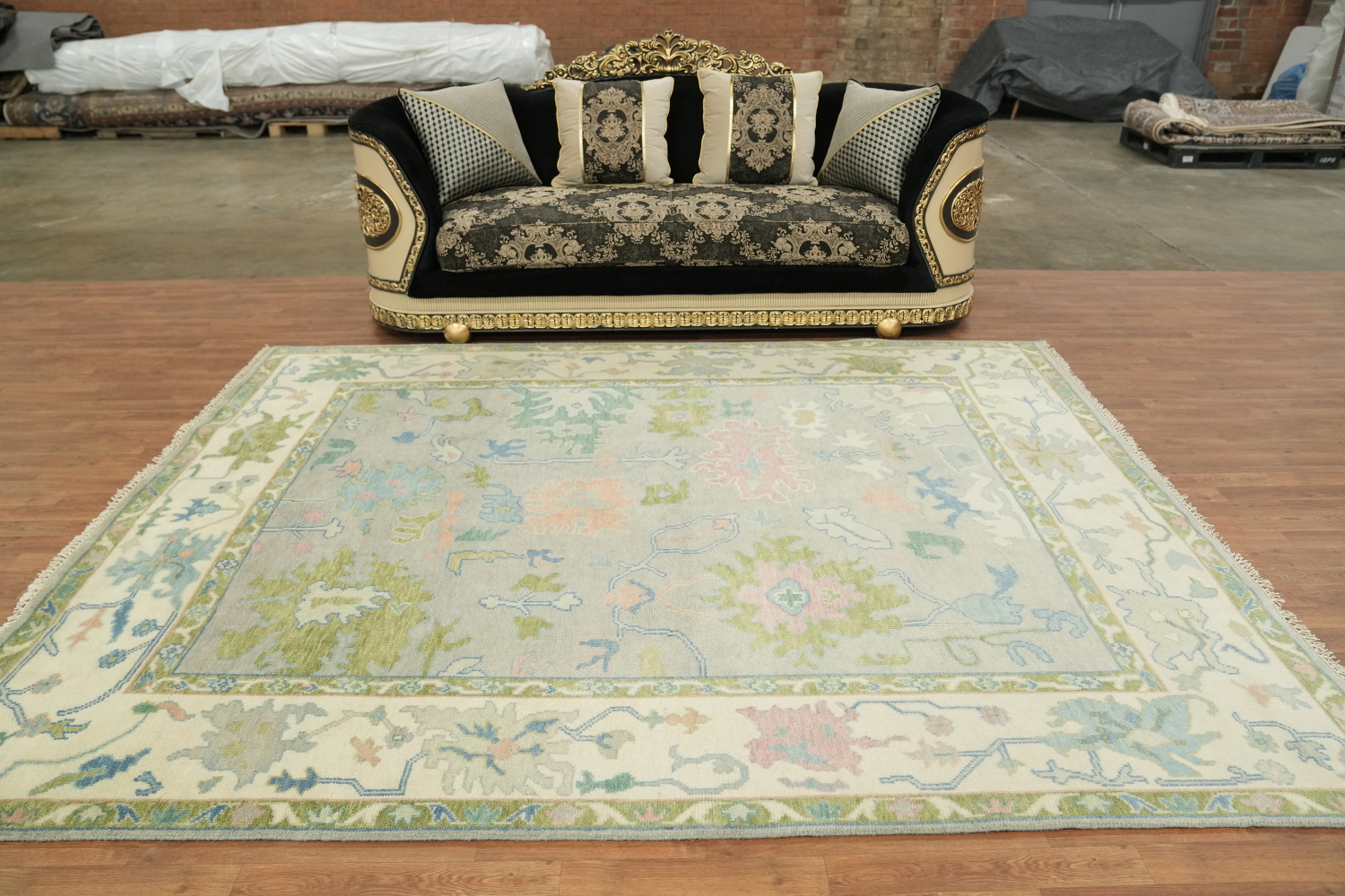 Pastel-Colored Grey Oushak Hand-Knotted Living Room Wool Rug 8'x10'