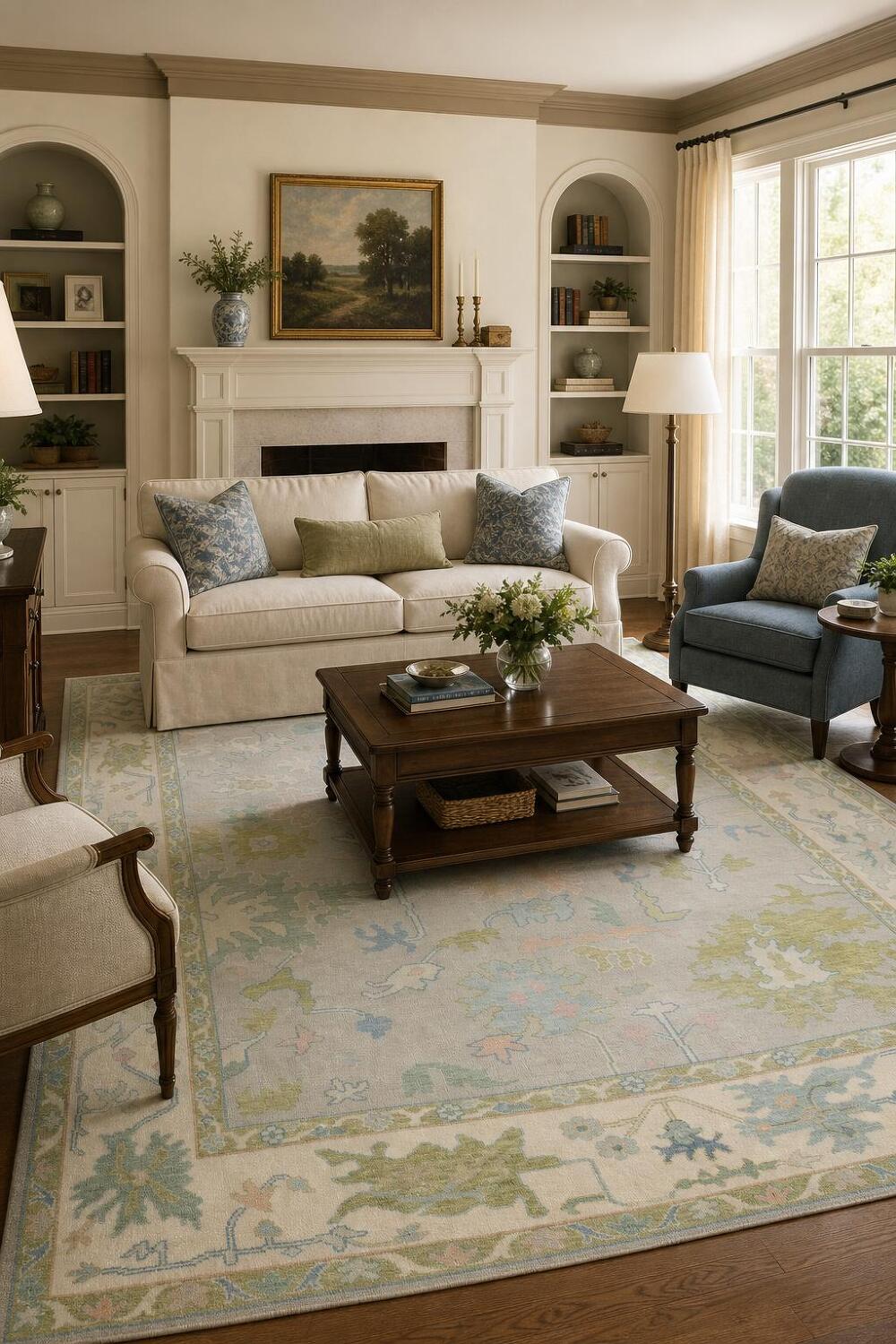 Pastel-Colored Grey Oushak Hand-Knotted Living Room Wool Rug 8'x10'