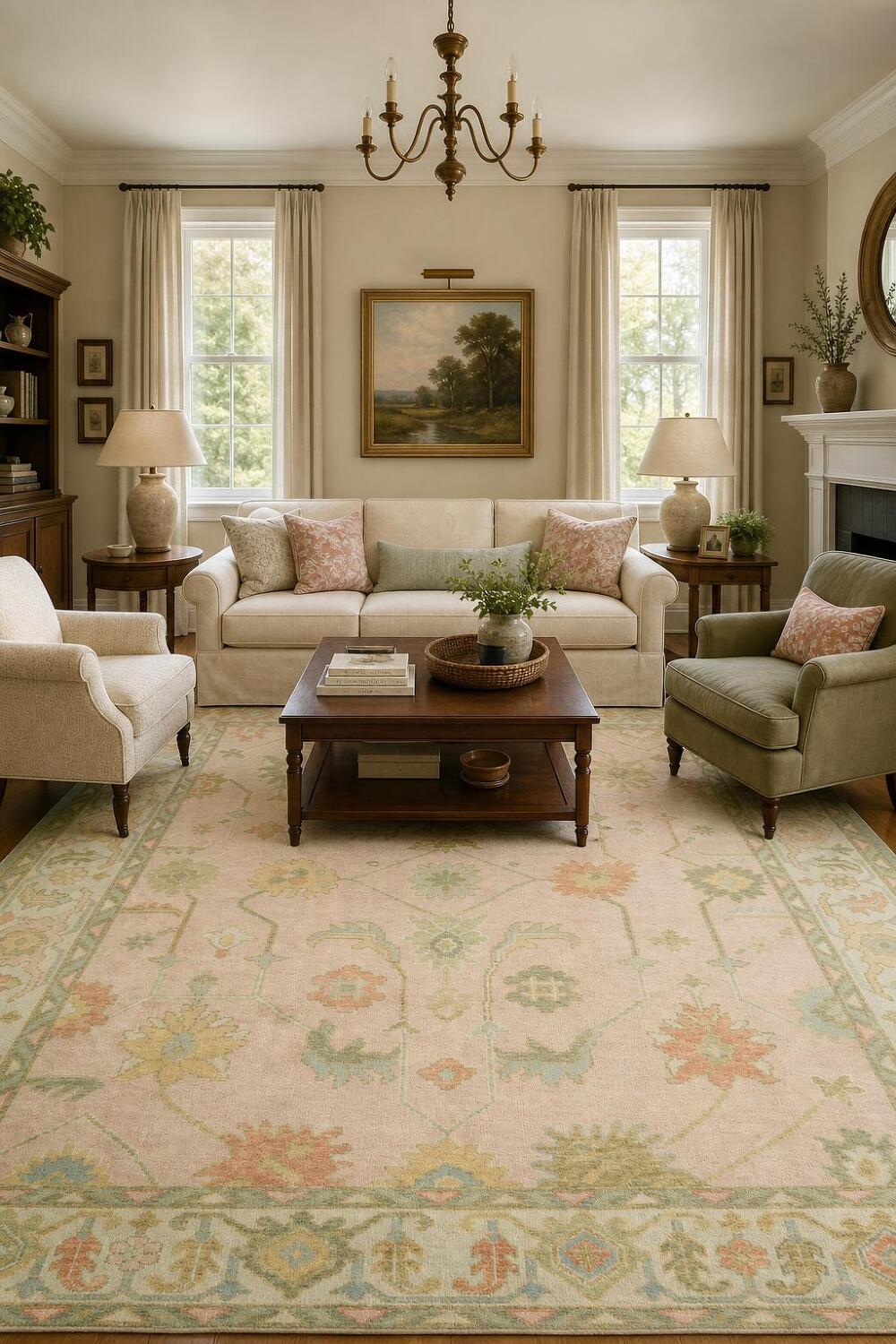 8'x10' Pink and Blue Pastel Tones: Hand-Knotted Rug with Floral Motifs