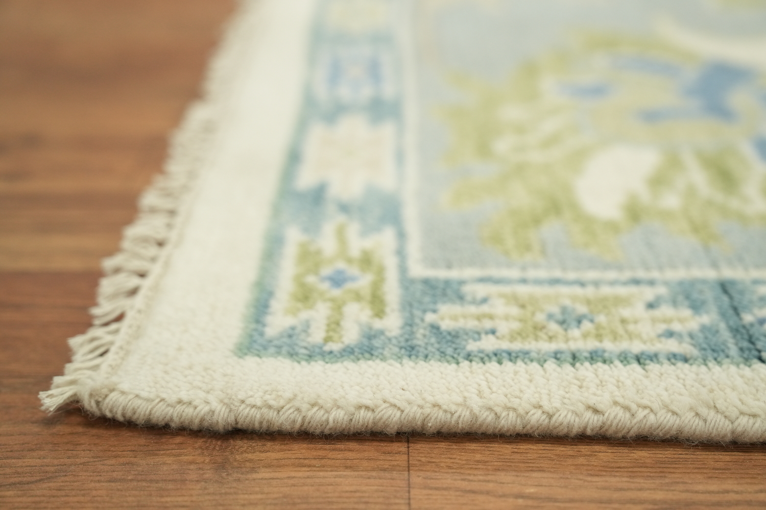 8x10 White and Aqua Blue Traditional Oushak Hand-Knotted Wool Area Rug 8x10