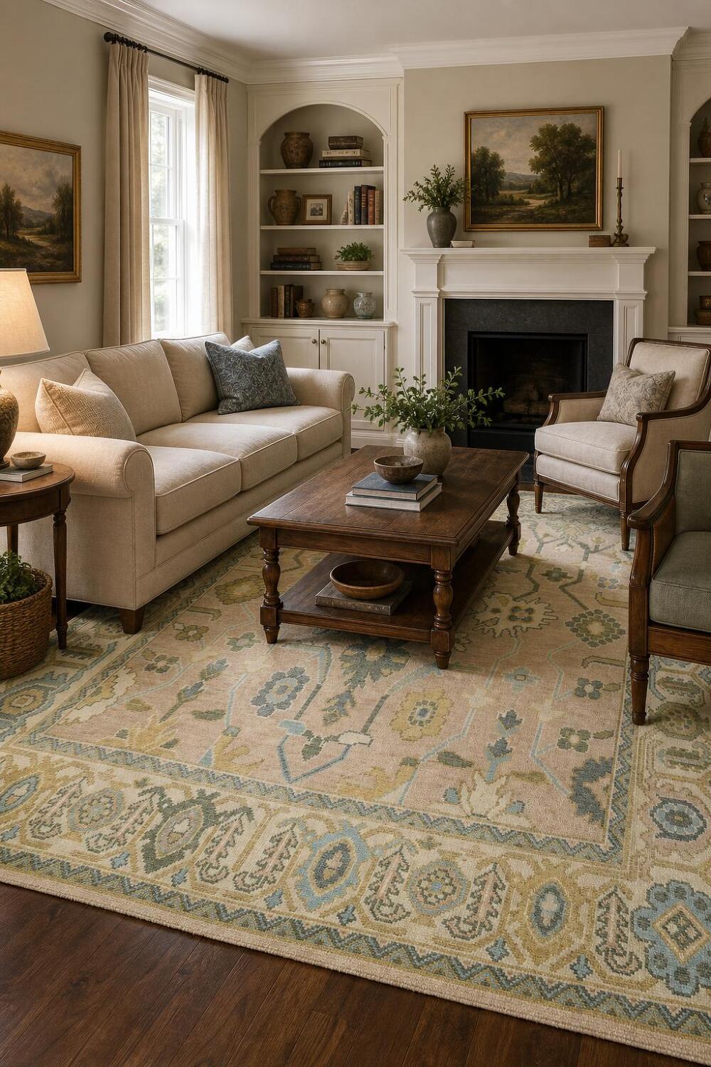 8'x8' Square Pale Pink Traditional Oushak Hand-Knotted Wool Rug