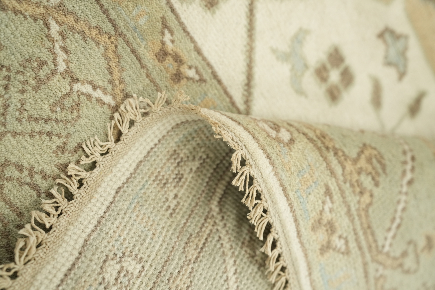 8'x10' White and Sage Green Turkish-Style Rug in Subtle Earthy Hues