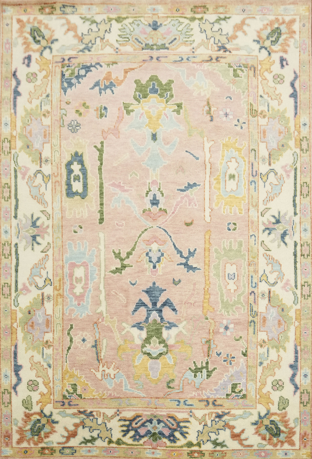 Soft Pink and Ivory Traditional Oushak Hand Made Area Rug 6x9