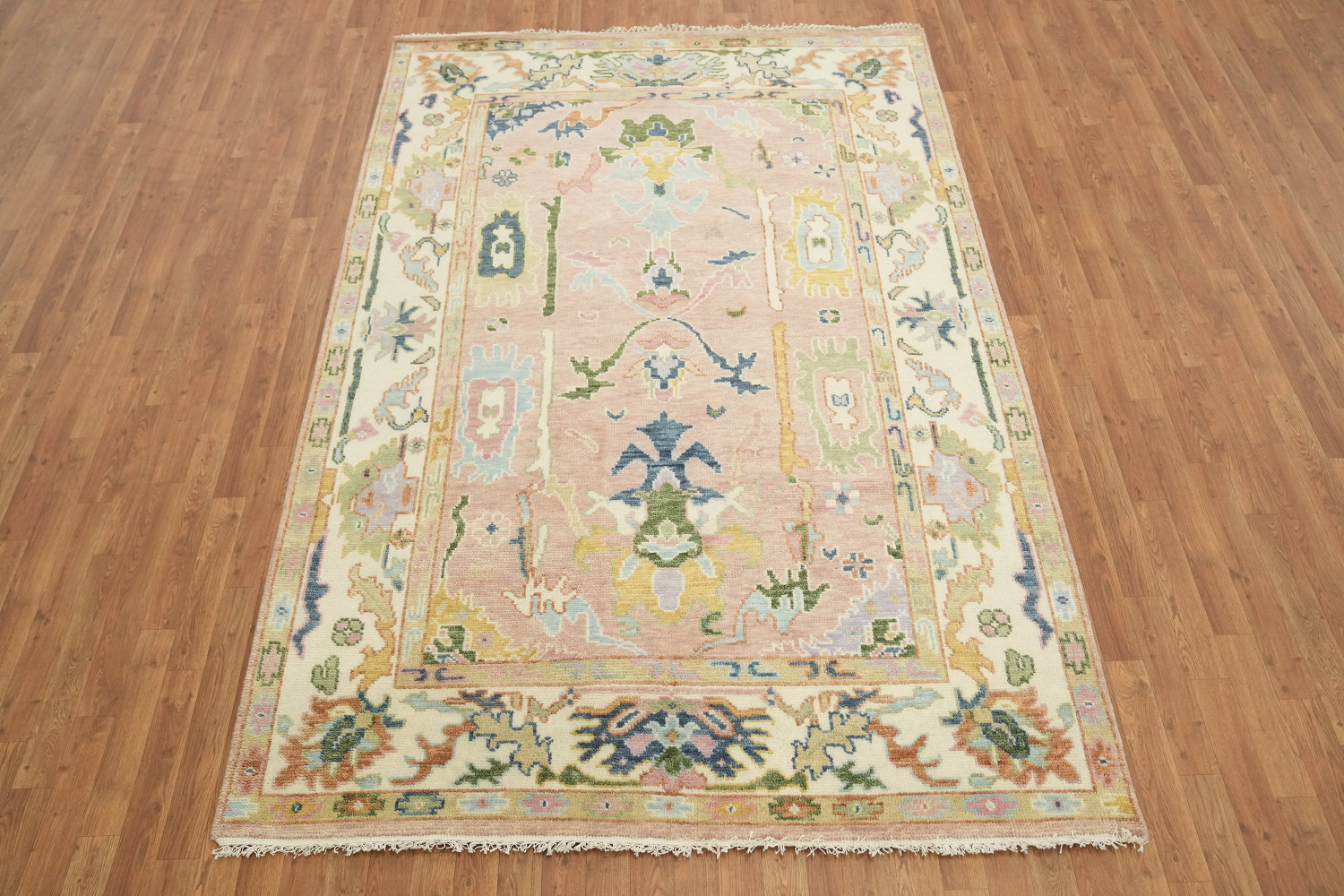 Soft Pink and Ivory Traditional Oushak Hand Made Area Rug 6x9