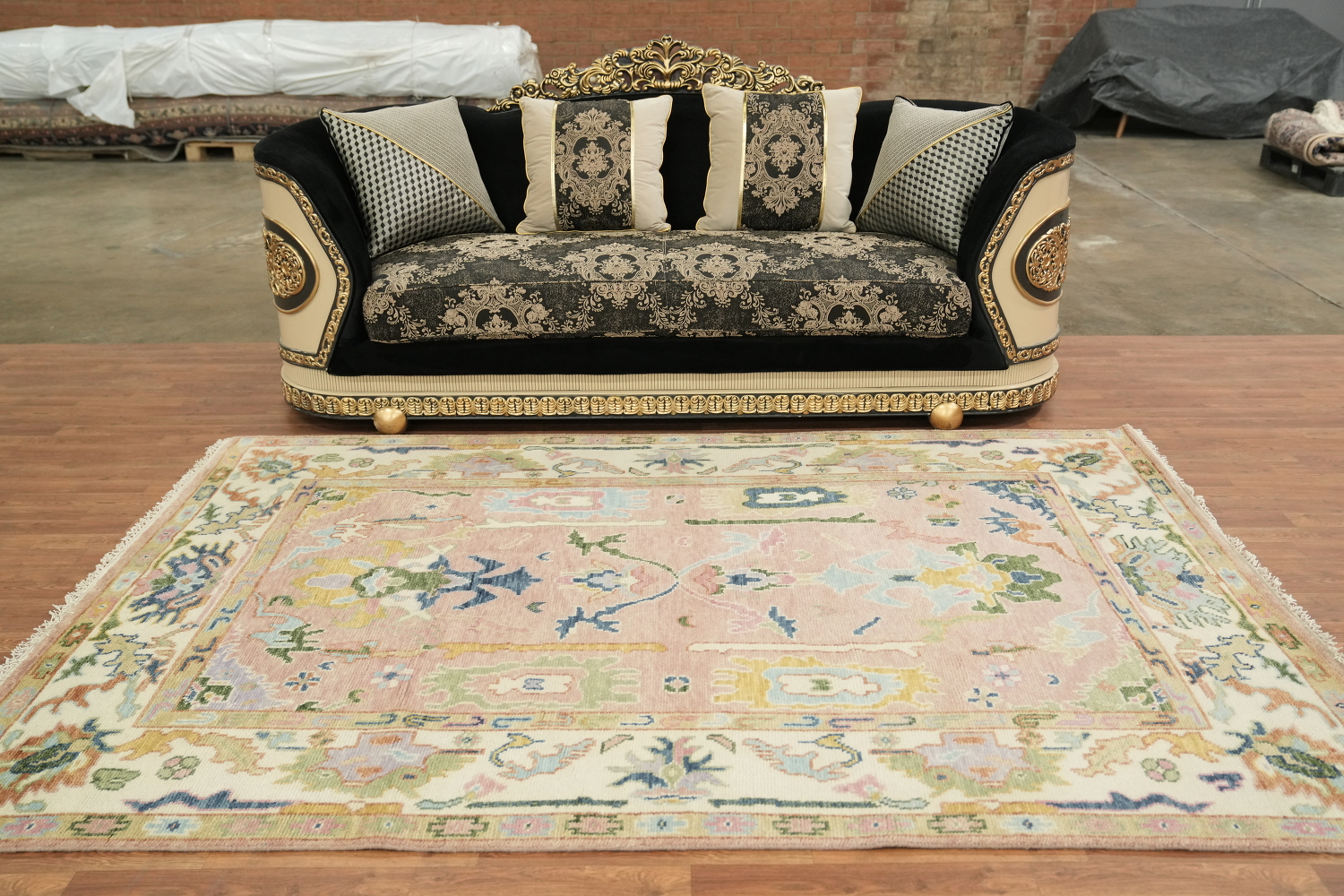 Soft Pink and Ivory Traditional Oushak Hand Made Area Rug 6x9