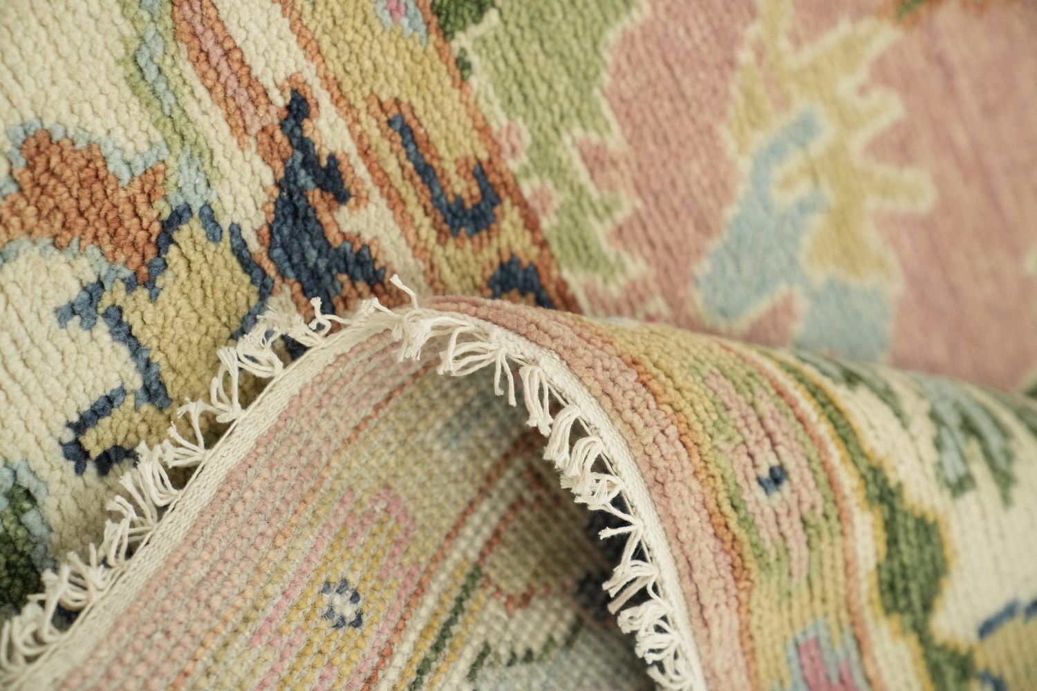 Soft Pink and Ivory Traditional Oushak Hand Made Area Rug 6x9