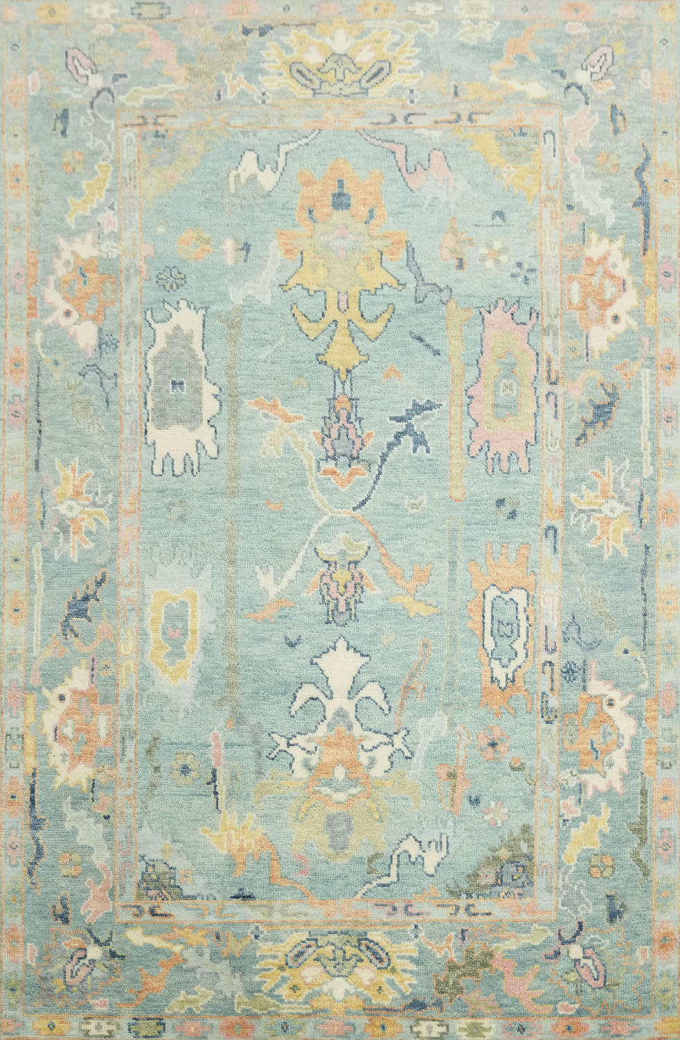Light Blue Pastel Color Traditional Oushak Hand-Knotted Wool Area Rug 6x9