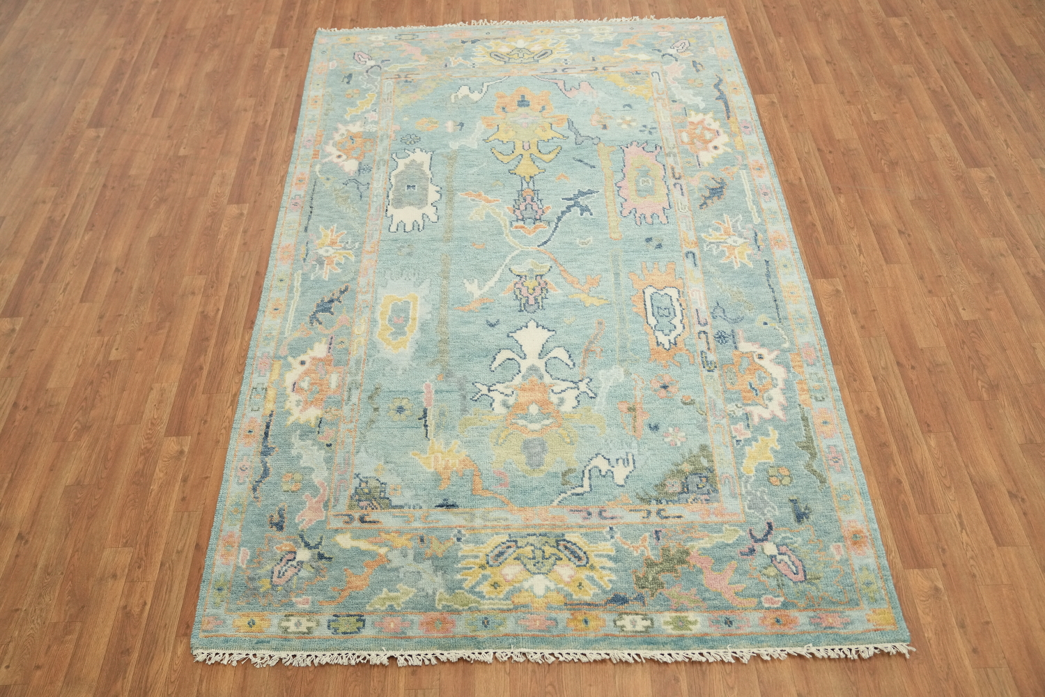 Light Blue Pastel Color Traditional Oushak Hand-Knotted Wool Area Rug 6x9