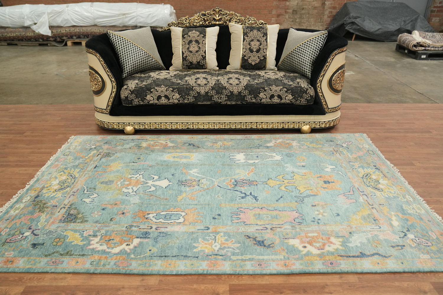 Light Blue Pastel Color Traditional Oushak Hand-Knotted Wool Area Rug 6x9