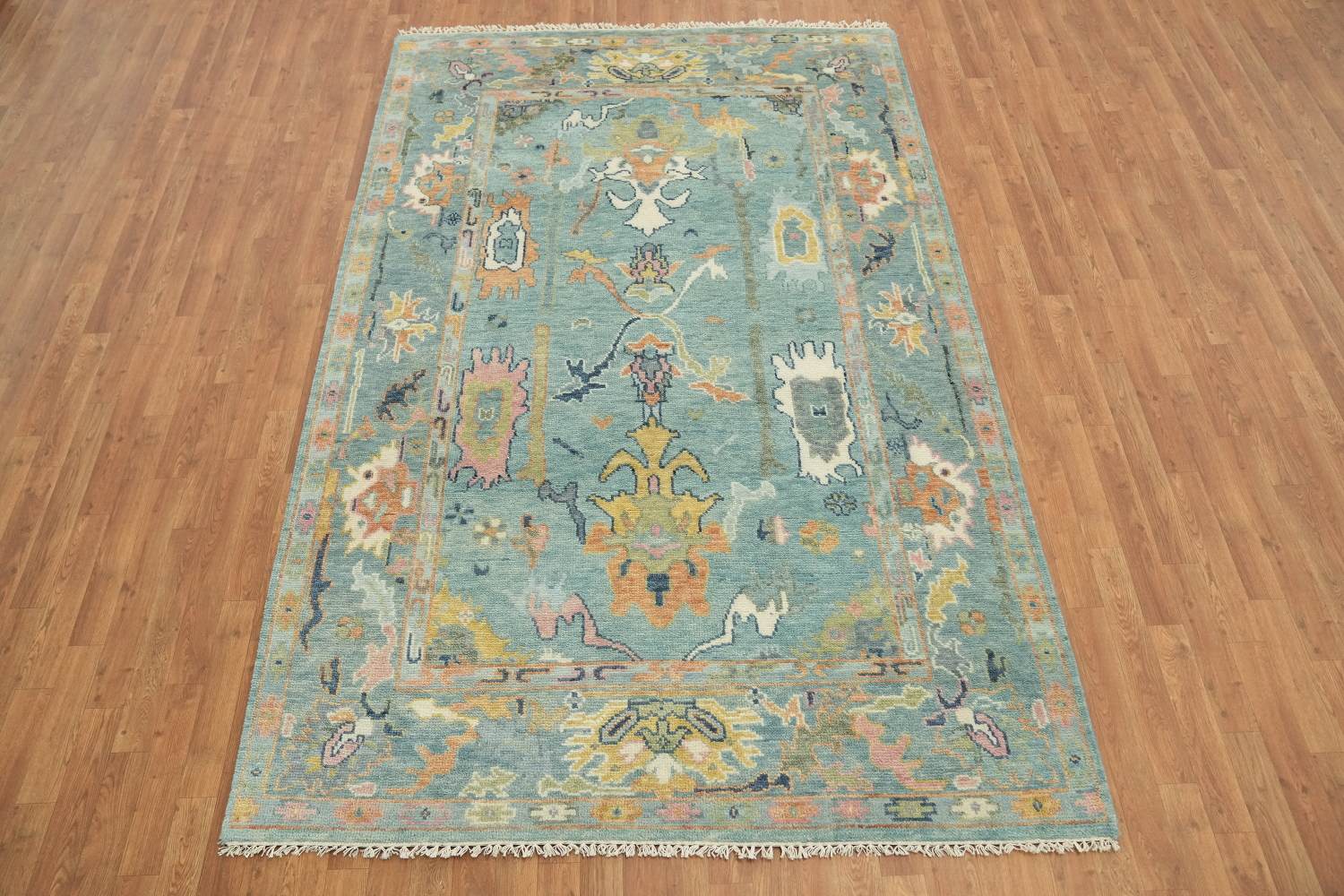 Light Blue Pastel Color Traditional Oushak Hand-Knotted Wool Area Rug 6x9