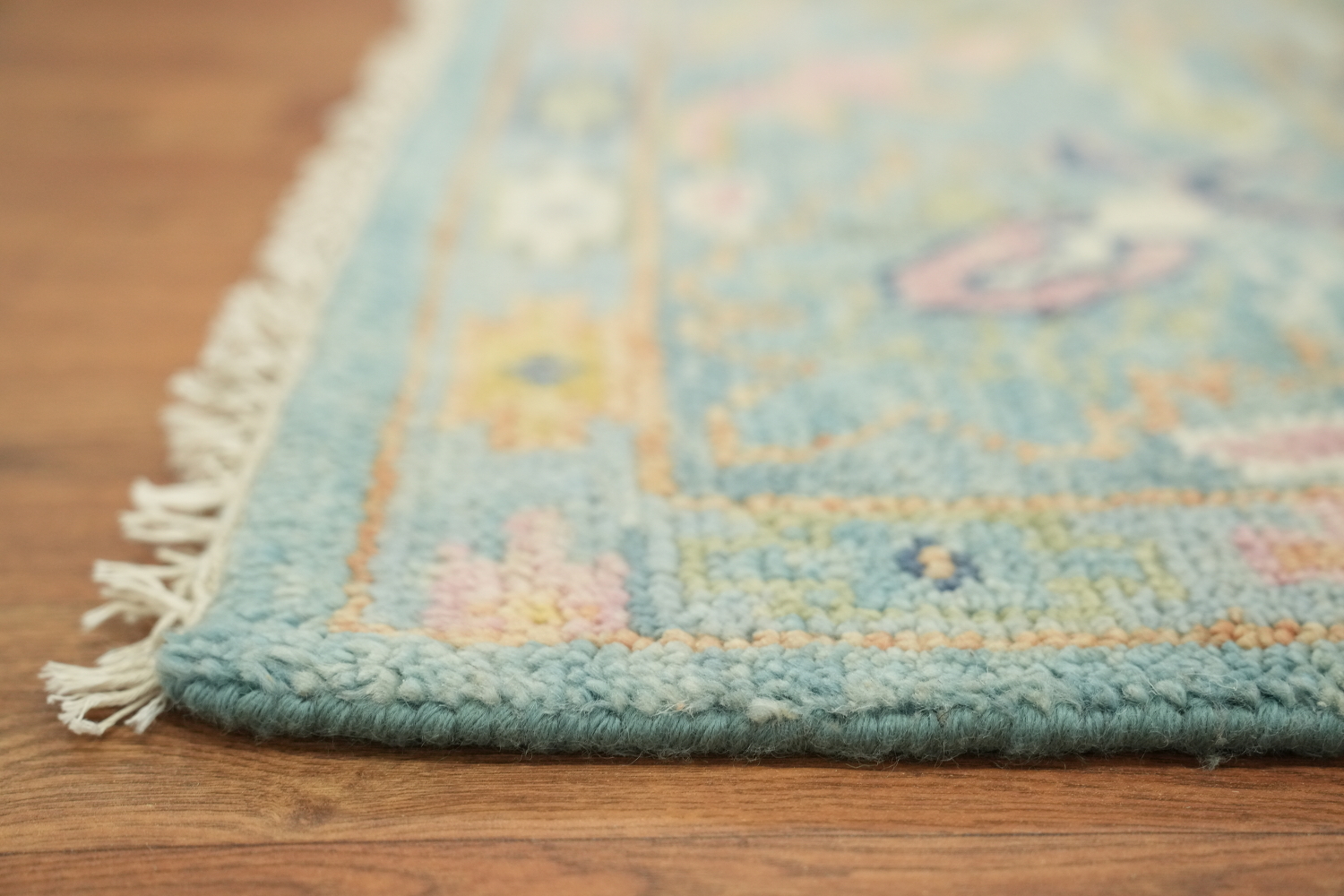 Light Blue Pastel Color Traditional Oushak Hand-Knotted Wool Area Rug 6x9
