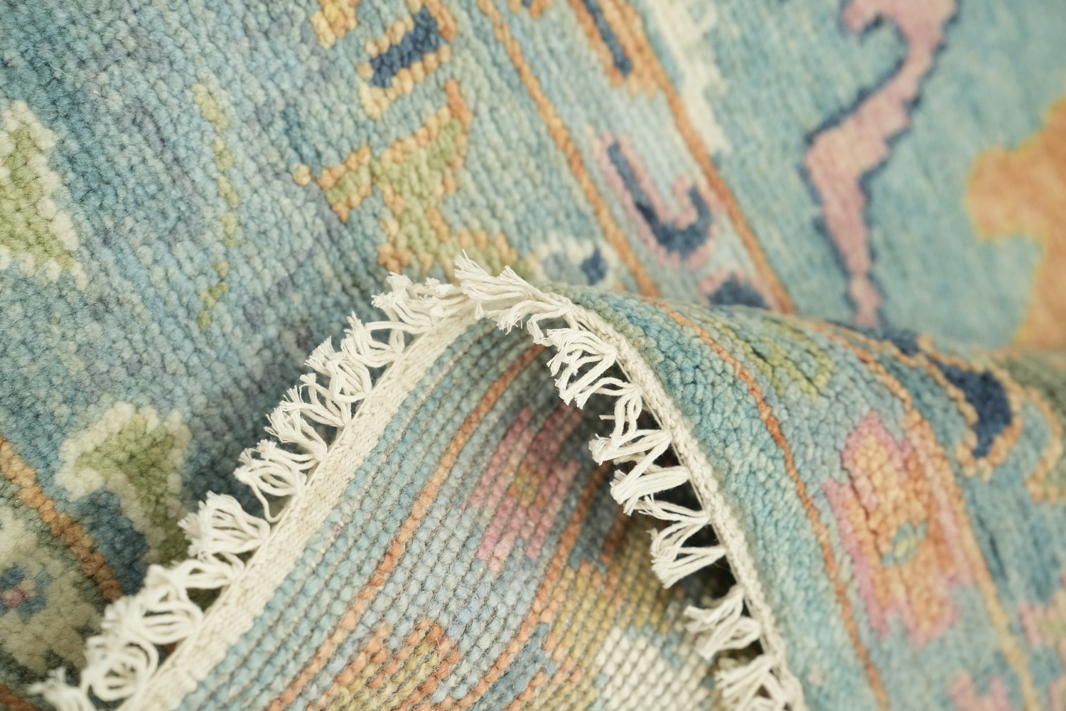 Light Blue Pastel Color Traditional Oushak Hand-Knotted Wool Area Rug 6x9