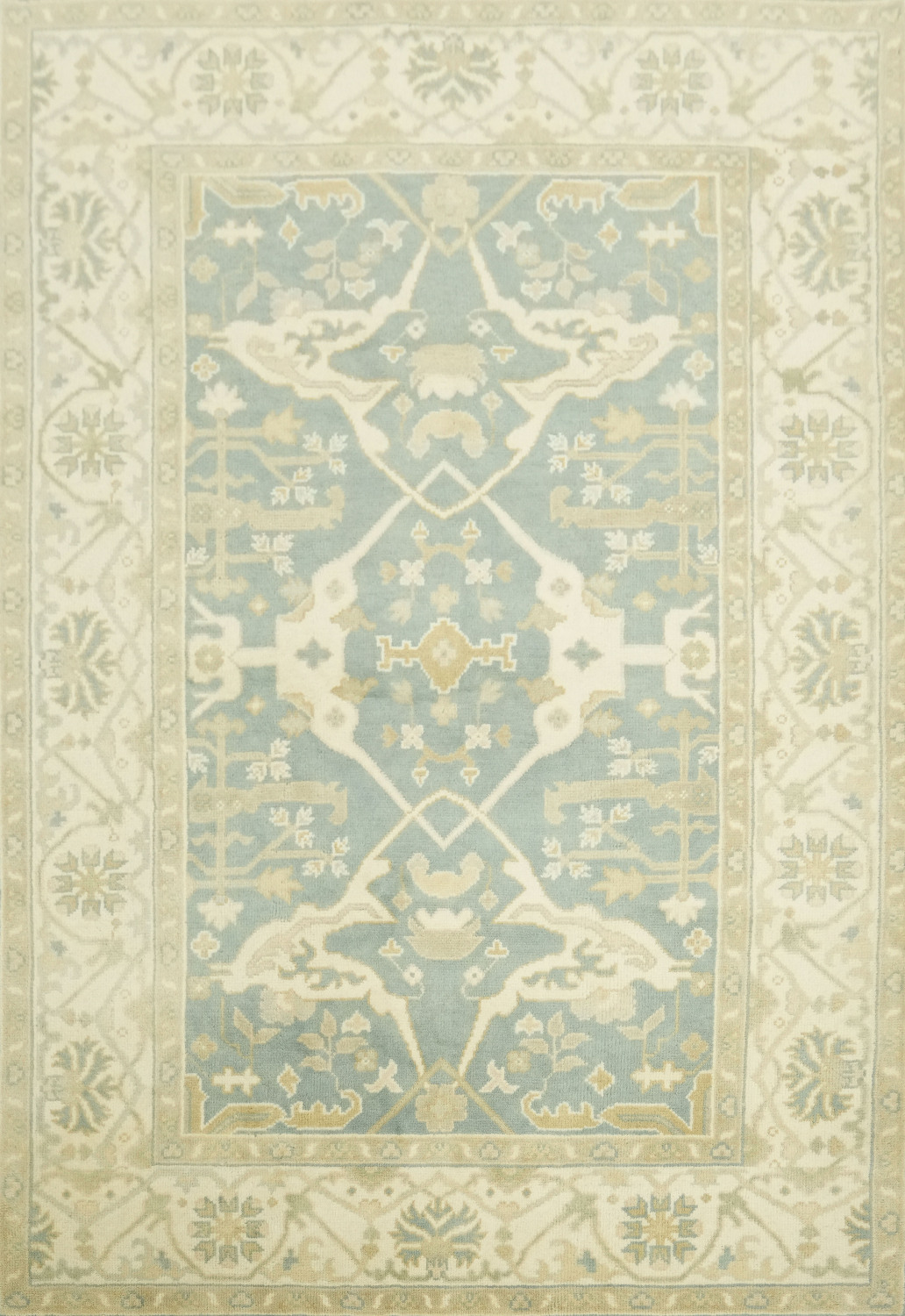 Light Blue  Muted Hue Traditional Oushak Hand-Knotted Wool Area Rug 6x9