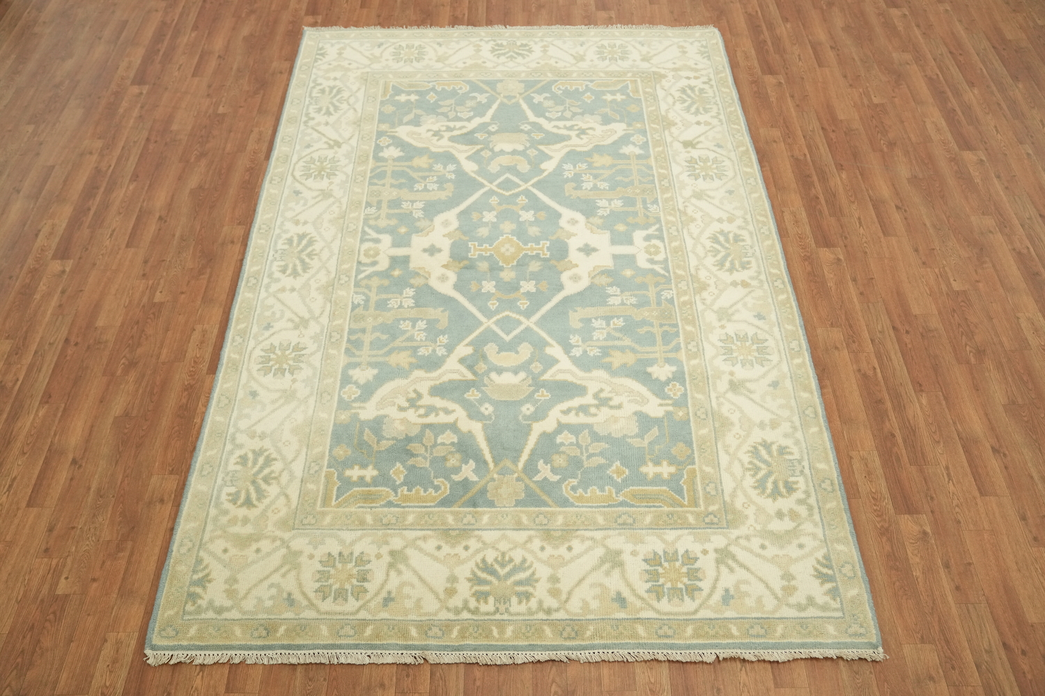 Light Blue  Muted Hue Traditional Oushak Hand-Knotted Wool Area Rug 6x9
