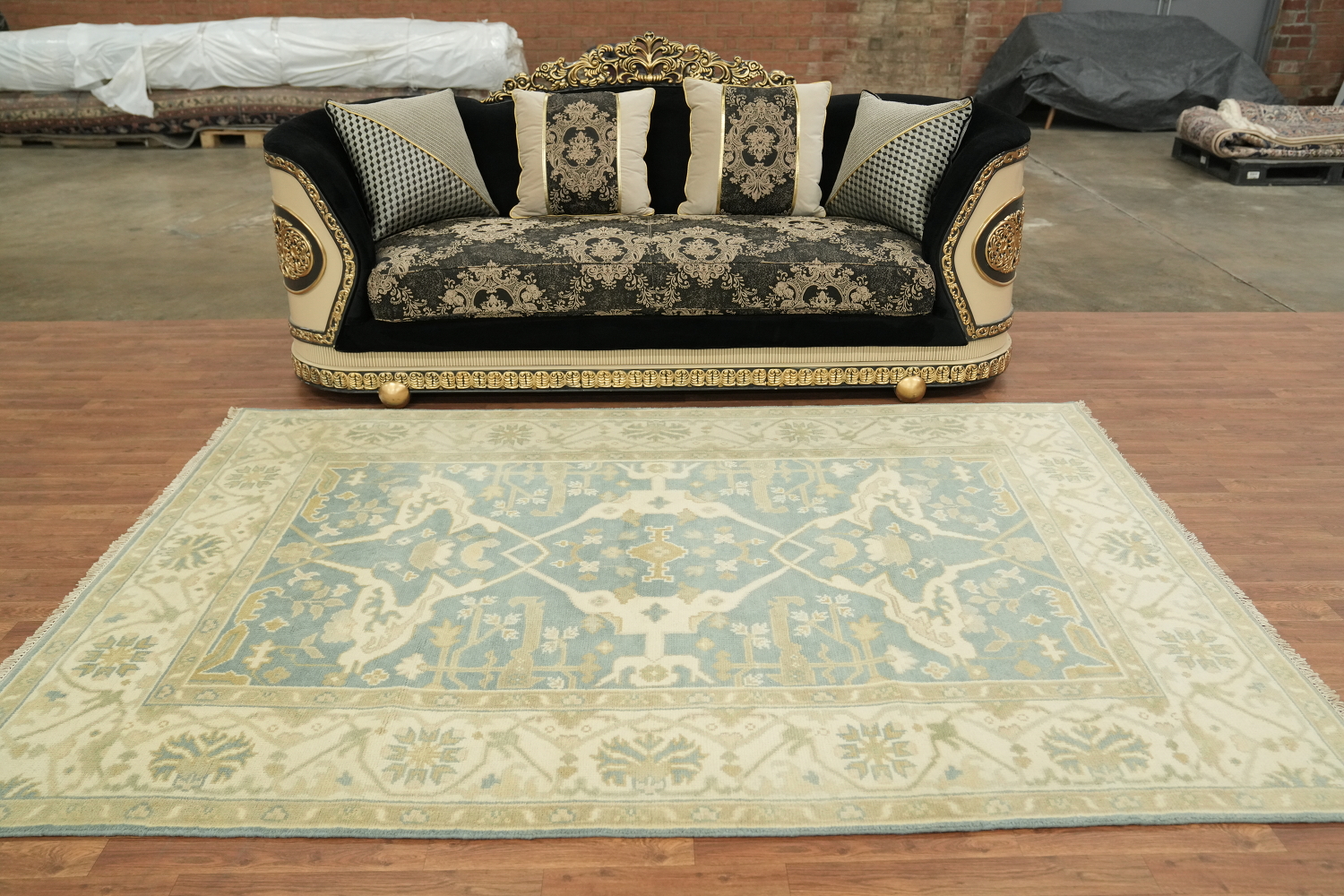 Light Blue  Muted Hue Traditional Oushak Hand-Knotted Wool Area Rug 6x9