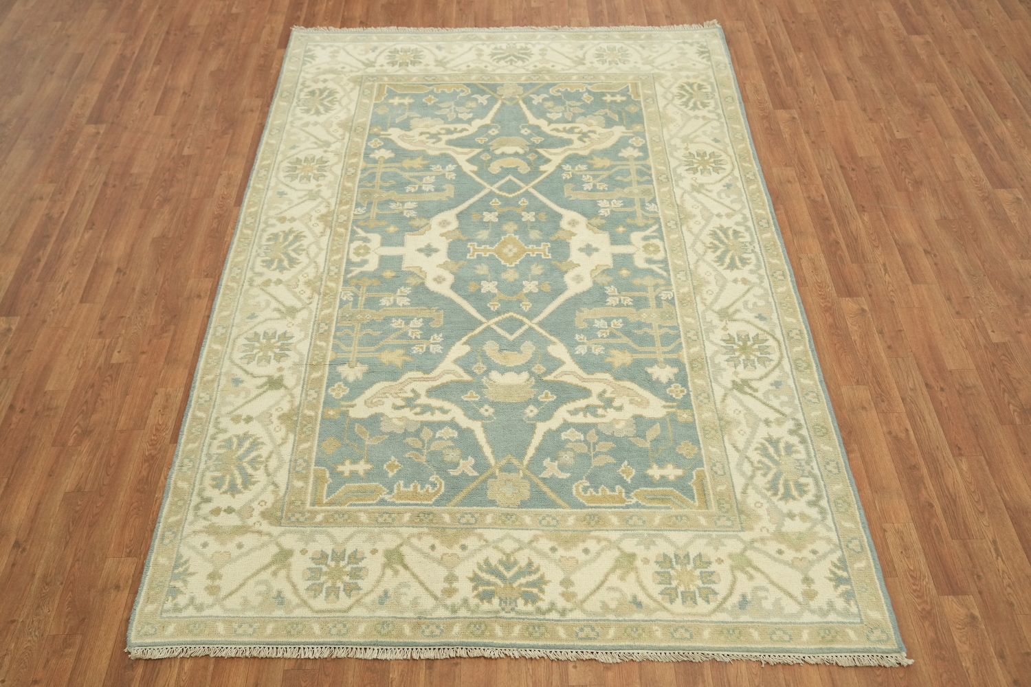 Light Blue  Muted Hue Traditional Oushak Hand-Knotted Wool Area Rug 6x9