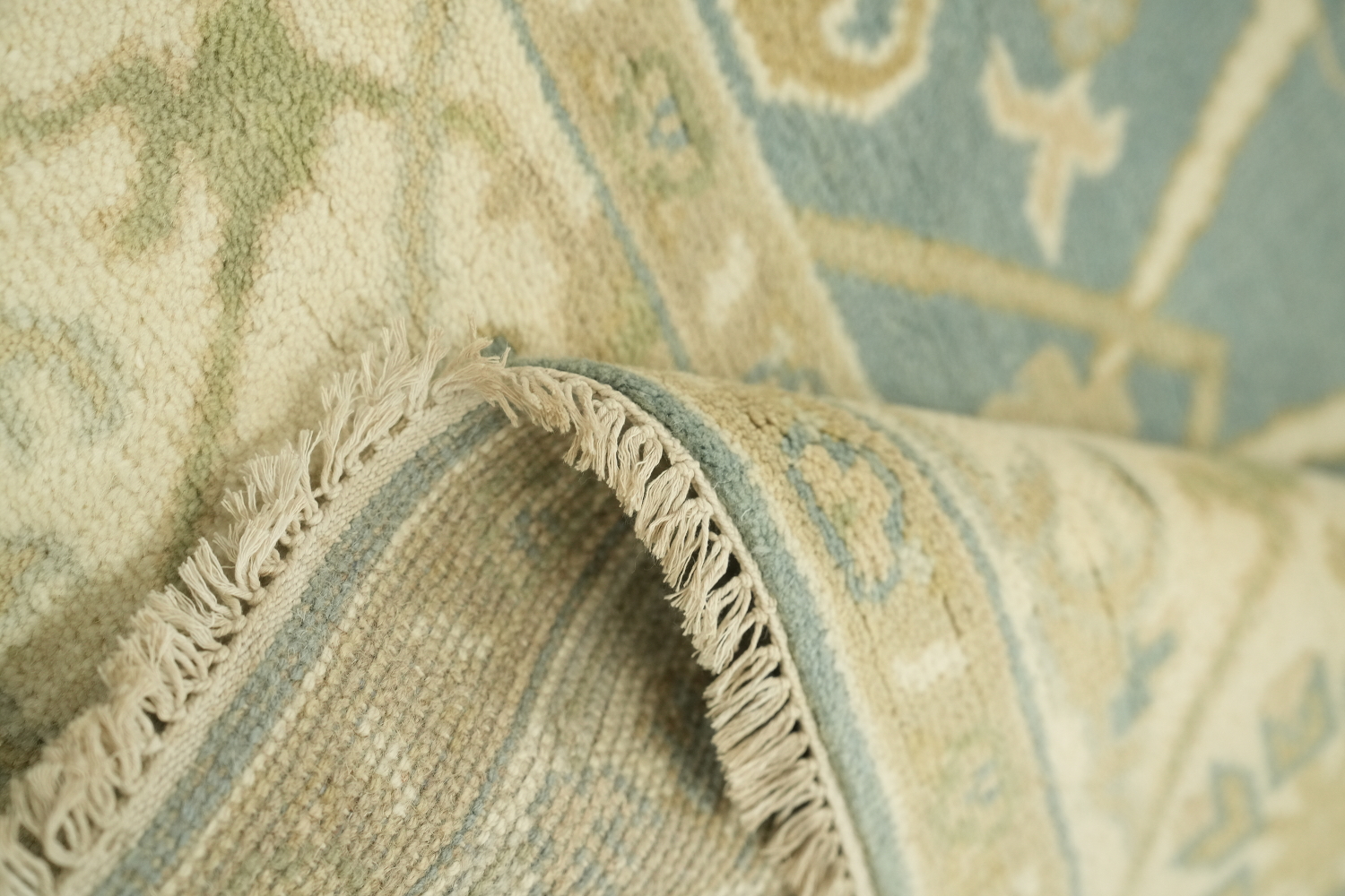 Light Blue  Muted Hue Traditional Oushak Hand-Knotted Wool Area Rug 6x9