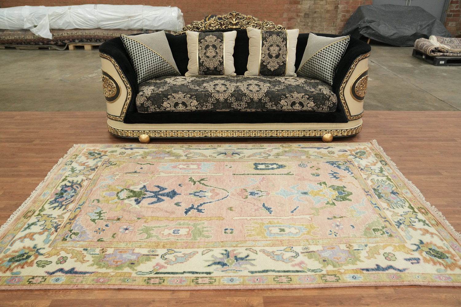 Elegant 6'x9' Pastel Toned Oushak Area Rug with Ornate Floral Motifs