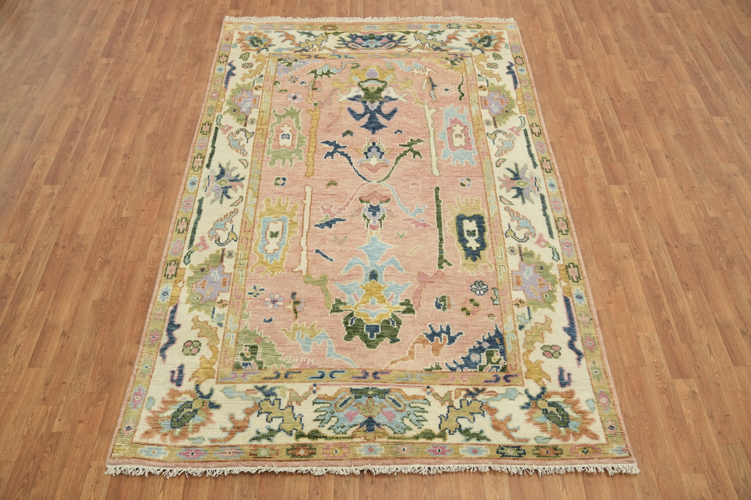 Elegant 6'x9' Pastel Toned Oushak Area Rug with Ornate Floral Motifs