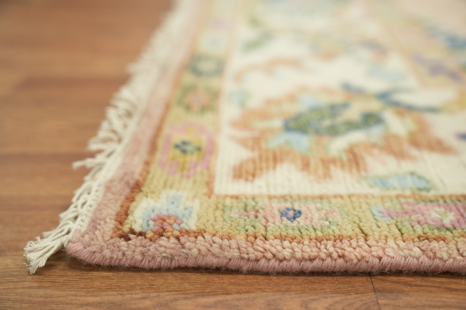 Elegant 6'x9' Pastel Toned Oushak Area Rug with Ornate Floral Motifs