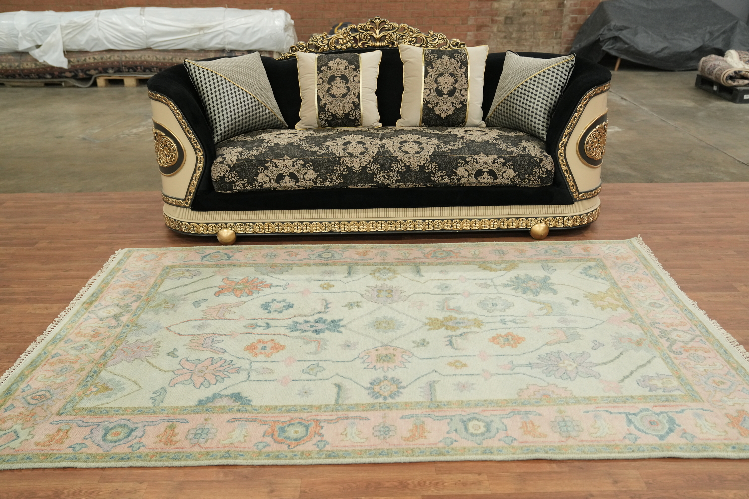 Vintage Pastel Mint Green 6'x9' Floral Oushak Area Rug with Elegant Ornate Design