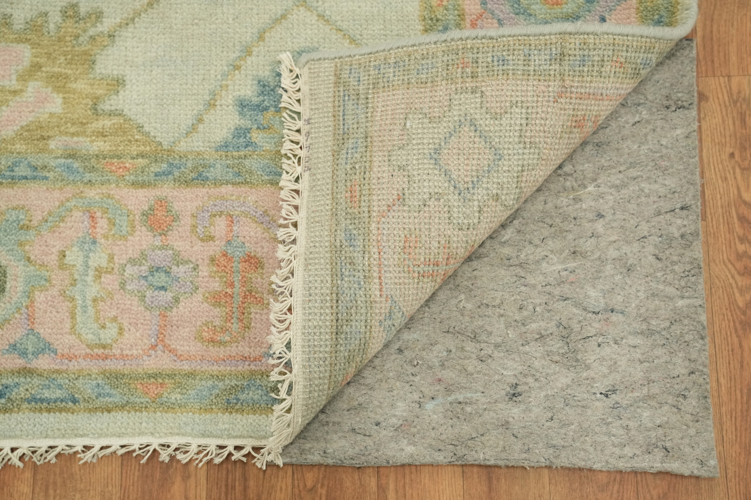 Vintage Pastel Mint Green 6'x9' Floral Oushak Area Rug with Elegant Ornate Design