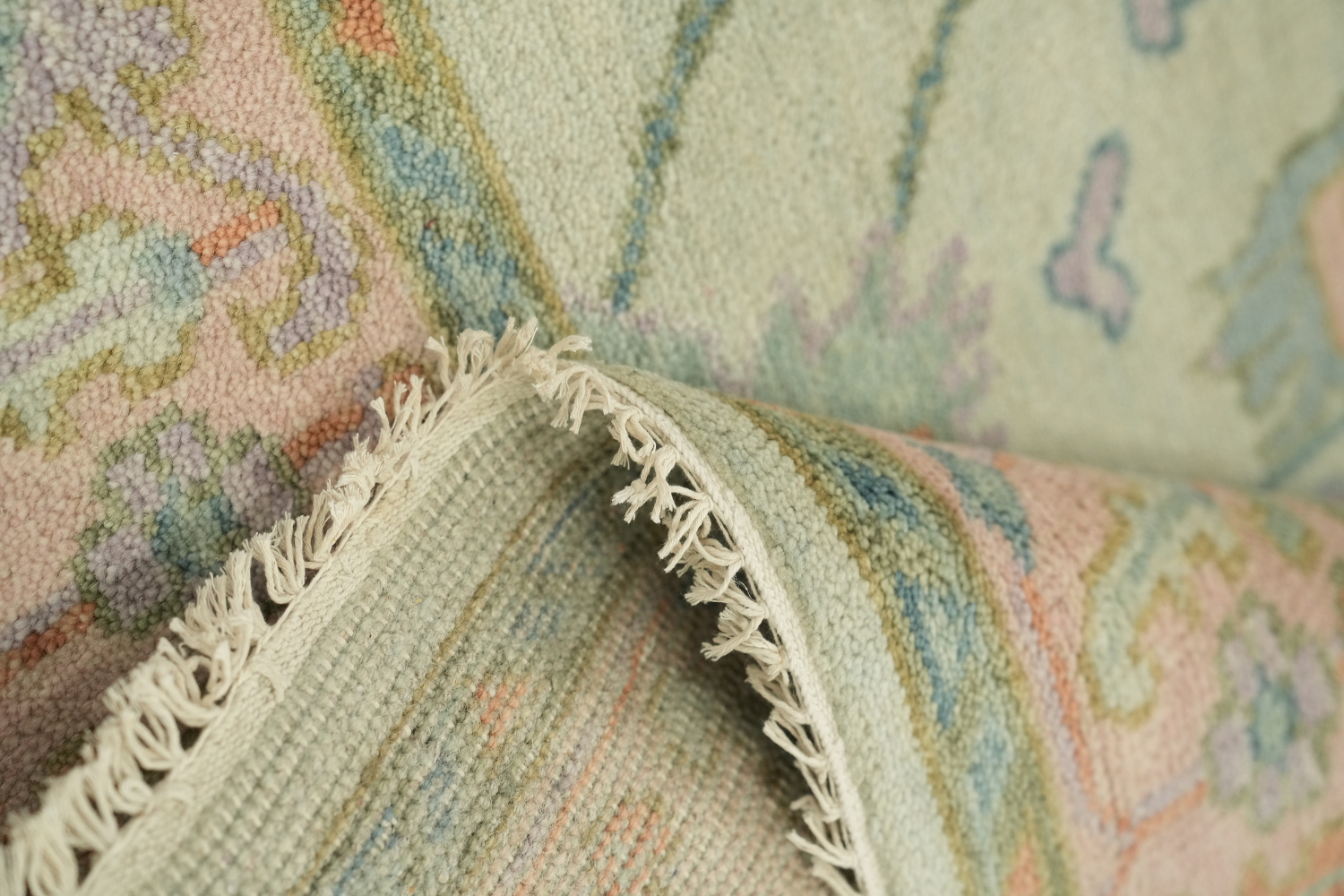 Vintage Pastel Mint Green 6'x9' Floral Oushak Area Rug with Elegant Ornate Design