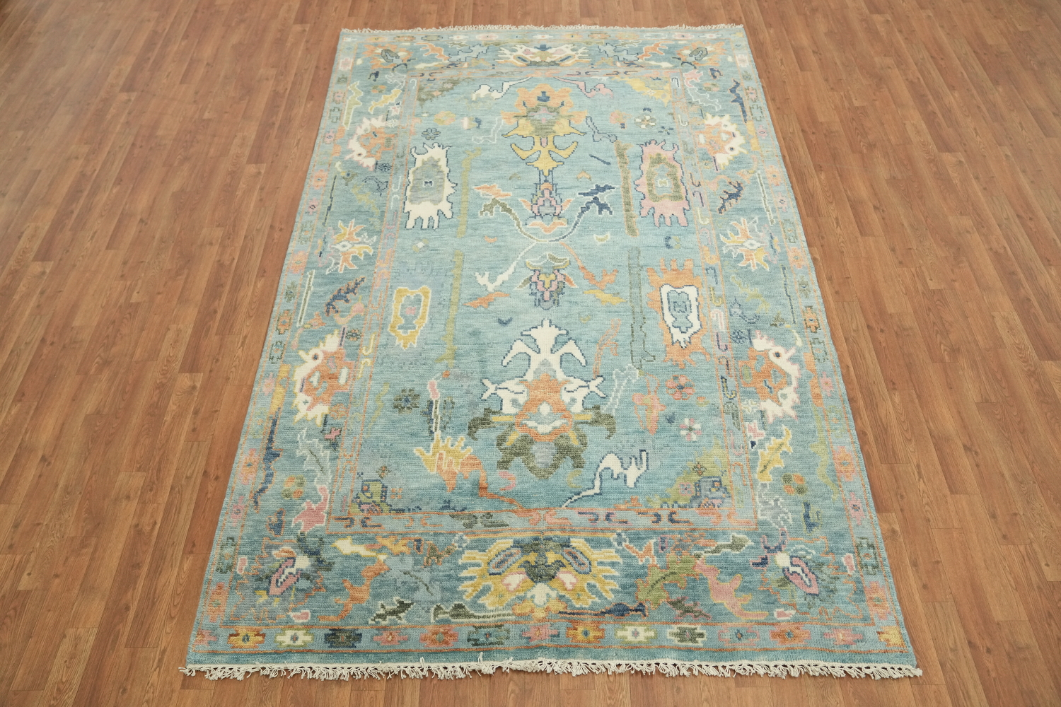 Pastel Blue Traditional Oushak Hand Made Area Rug 6x9