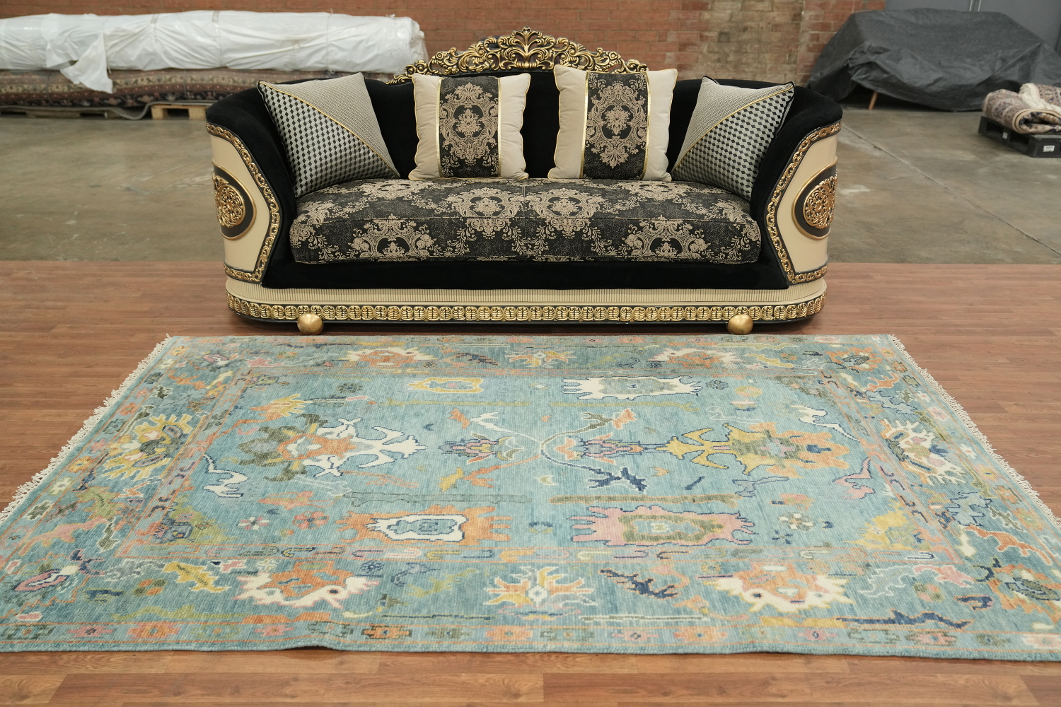 Pastel Blue Traditional Oushak Hand Made Area Rug 6x9