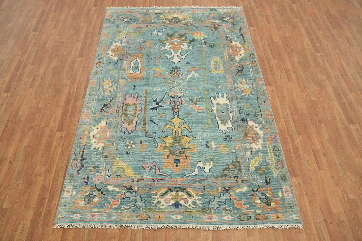 Pastel Blue Traditional Oushak Hand Made Area Rug 6x9