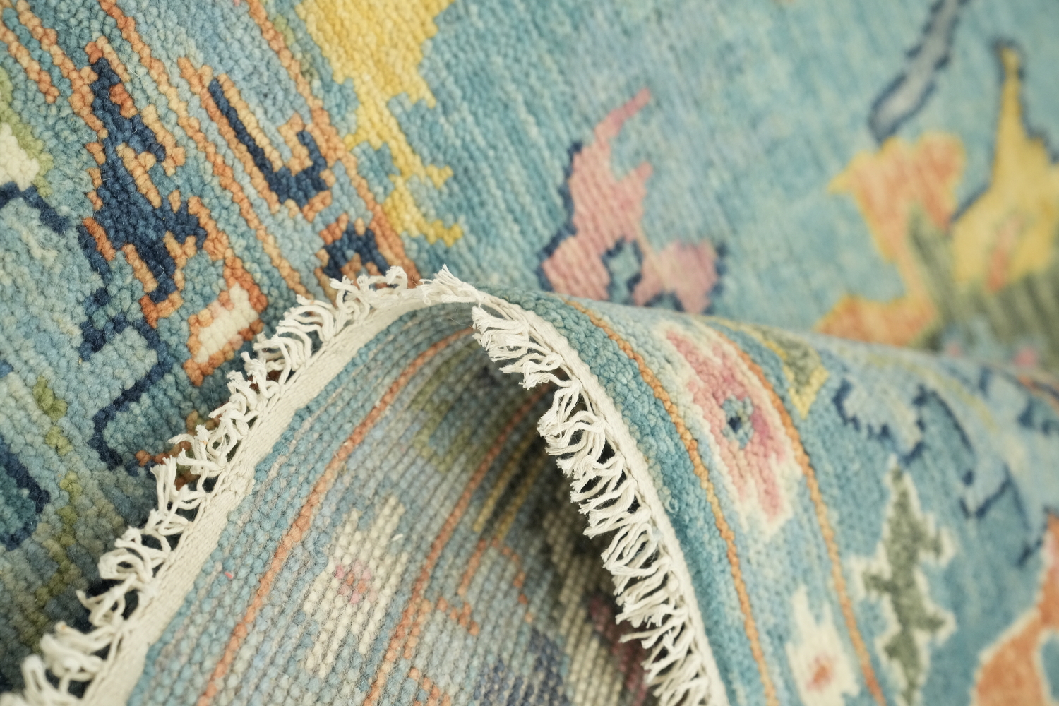 Pastel Blue Traditional Oushak Hand Made Area Rug 6x9