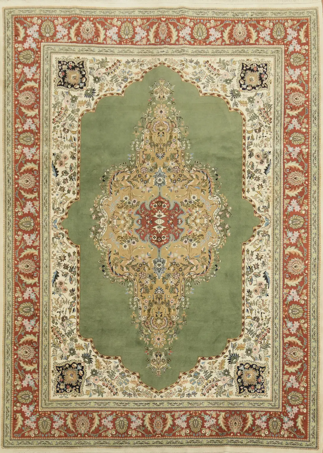 Green Wool Tabriz Tabatabaei Persian Area Rug 9x13