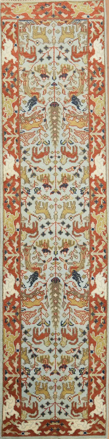 Hunting Animal Pictorials 10 ft Runner Ziegler Wool Hand-Knotted Rug 10' 0'' X 2' 6''