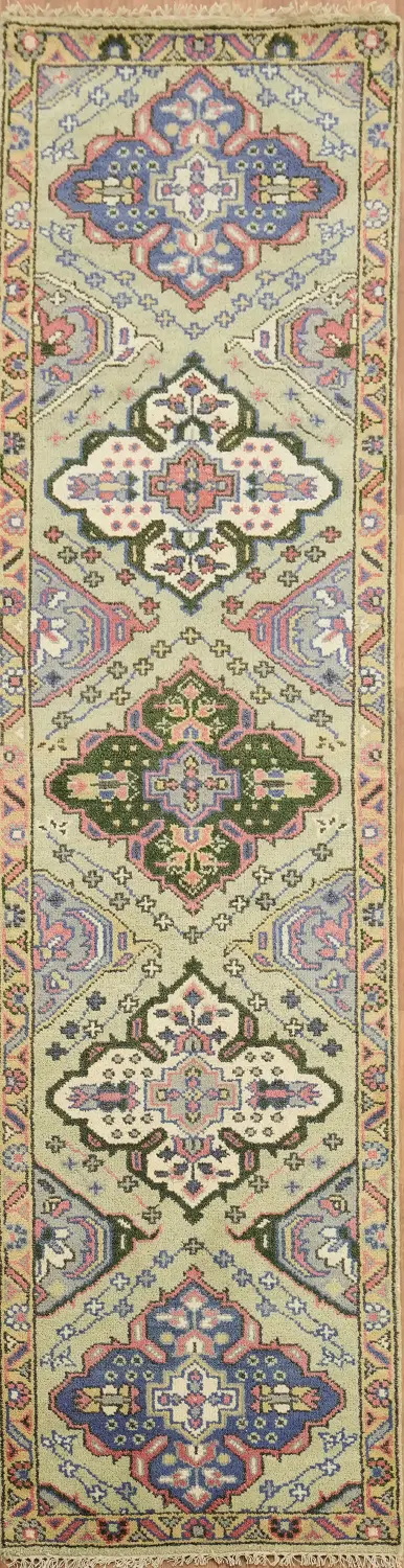 Vintage-Inspired Mint Green Runner Rug for Hallways and Corridors 10' 1'' X 2' 7''